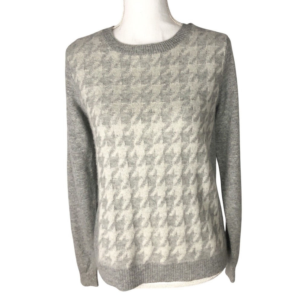 Pure Collection 100% Cashmere Geometric Gray Sweater Size 4 Crew Neck